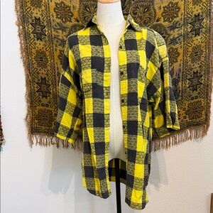 Vintage Men’s Unisex 100% cotton Yellow and Black Checkered Shirt